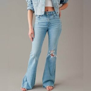 American Eagle Outfitters Light Blue Distressed Flare Jeans